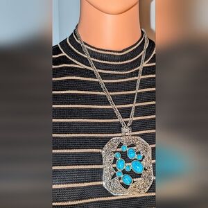 Elegant Silver and Blue Pendant Necklace - Heavy